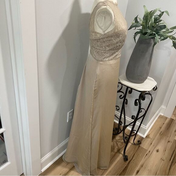 Vintage Jim Hjelm Champaign Long Satin and Lace Occasions Dress Gown Wedding - Picture 3 of 10